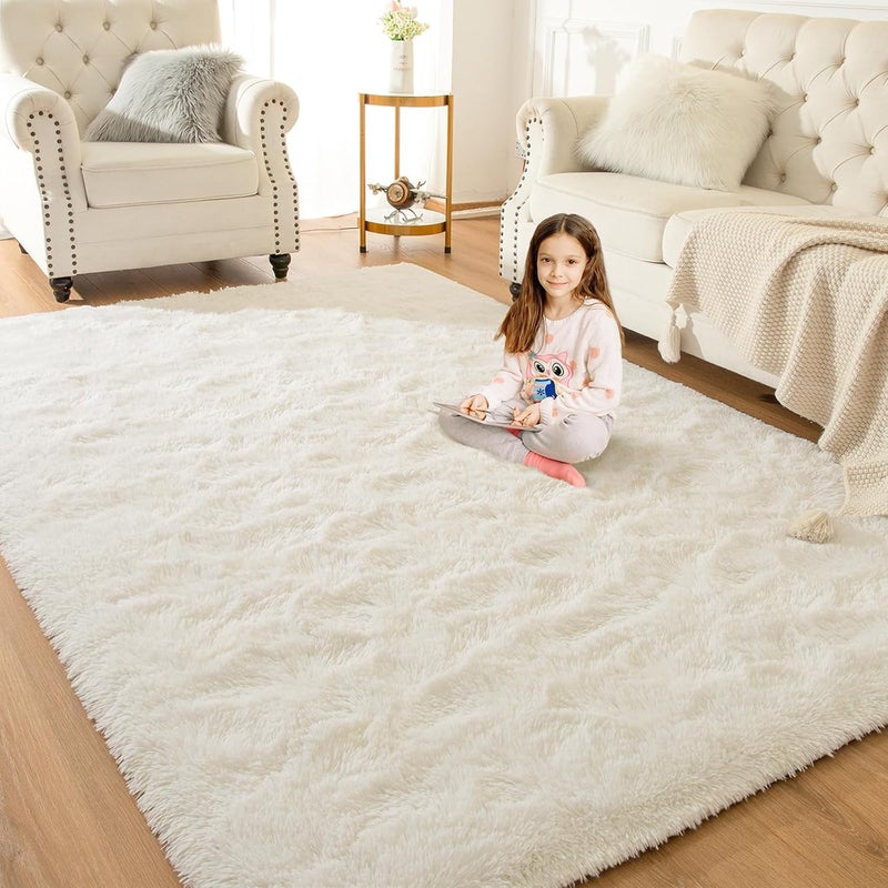 Softlife Area Rug for Bedroom, Fluffy Shag Plush Creamy Rugs for Living Room Girls, Shaggy Throw Soft Fuzzy Small Kids Carpet for Dorm Bedside Ultra Cozy Non-Slip Indoor Decor, 4x5.3 Feet - Image 3